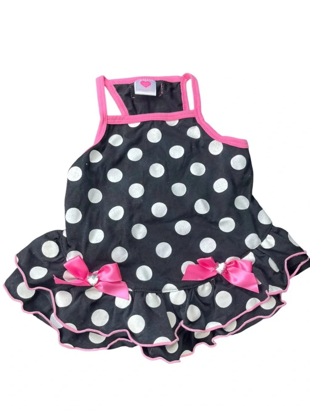 Smoochie Pooch A Simply She Brand Black Polka Dot Ruffle Dress with Pink Trim